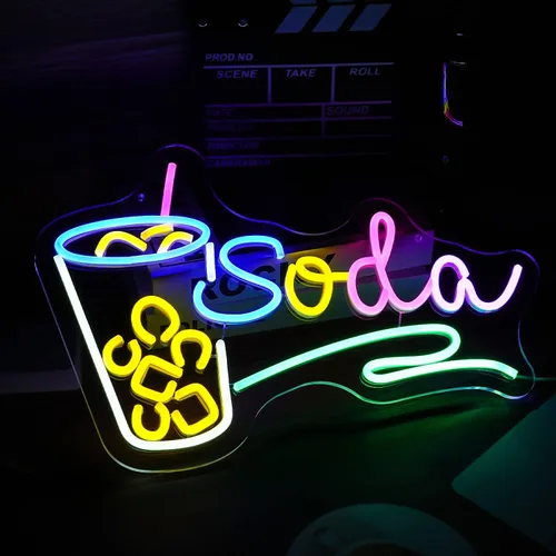 Miniatura 5 de Letrero de neón de Soda con luz LED, señal de neón regulable para cócteles para decoración de pared 42,4 cm X 30 cm, señal de neón para bar