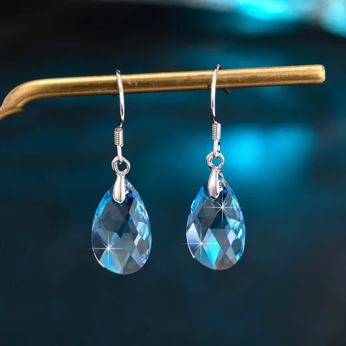 Miniatura 34 de Aretes colgantes de cristal austriaco con forma de lágrima para mujer, joyería hipoalergénica de plata de ley 925