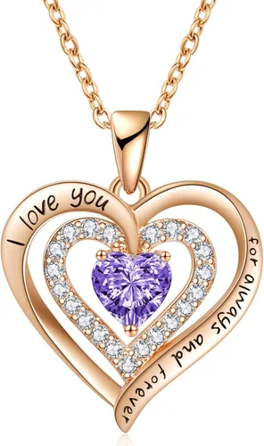 LIANYU Wife Jewelry 18K Gold 925 Sterling Silver Plated Birthstone Jewelry Heart Pendant Necklace for Women Birthday Jewelry for Girls, Valentine's