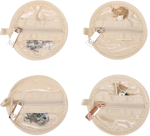 Miniatura 3 de Angelina's Palace Estuche organizador de joyas redondo Bolsa de viaje Regalos de dama de honor Caja de cuero vegano para collar, aretes, pulsera