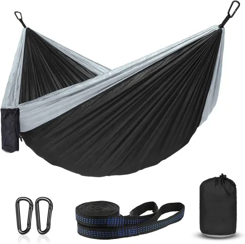 Miniatura 9 de Hamaca para campamento, hamacas portátiles individuales/dobles para senderismo al aire libre, viajes, mochileros, hamaca de nailon 210D para patio