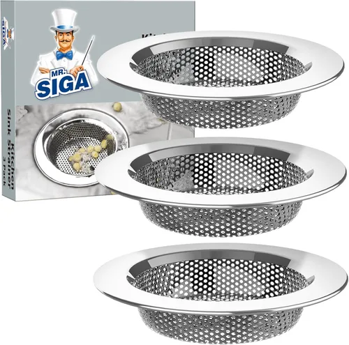 MR.SIGA - Colador de fregadero de cocina, colador de drenaje de fregadero de acero inoxidable, apto para lavavajillas, diámetro exterior 4.4