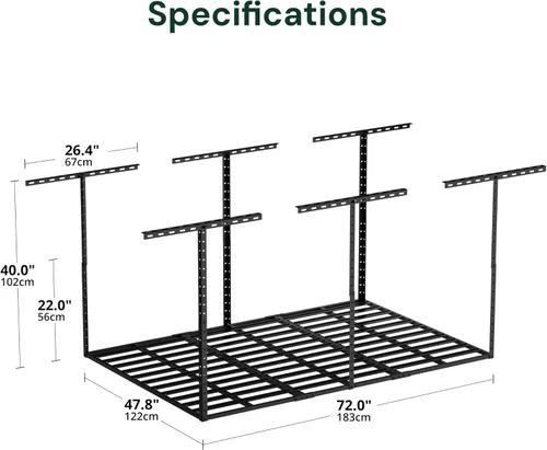 Miniatura 3 de SunsGrove 4x6 Garage Storage Overhead Rack Organization, Adjustable Ceiling Mounted Storage Racks, 800LBS Weight Capacity, 22"-40" Ceiling Dropdown