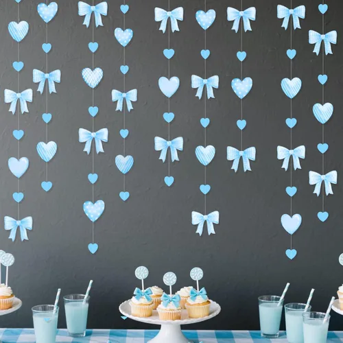 Miniatura 23 de 52 pies Guirnalda de corazón de amor dorado azul marino para decoración de fiesta del día de San Valentín Bandera de serpentina colgante azul real