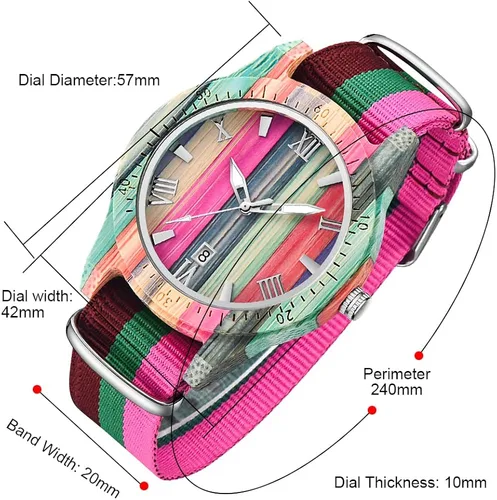 Miniatura 5 de Relojes de madera para hombre, hechos a mano, coloridos, de madera de bambú, analógico, de cuarzo, para hombre, reloj de madera