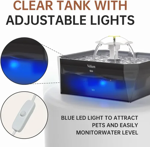 Miniatura 8 de Veken Fuente de agua para gatos pequeña apta para mascotas con bomba silenciosa, fácil de limpiar y montar, mini dispensador de agua para mascotas
