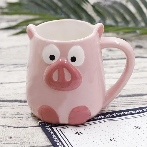 Miniatura 2 de Taza de té de agua de frutas y animales de cerámica 3D - Cerdo/Panda/Zorro/Fresa/Piña/Sirena