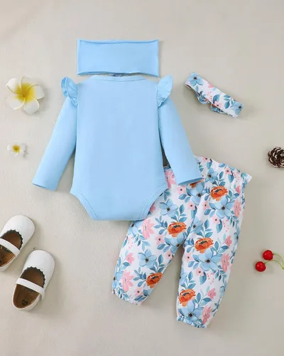 Miniatura 26 de SUNNY PIGGY Ropa para bebé recién nacida, con volantes, mameluco de algodón floral, conjunto de pantalones de algodón para niñas
