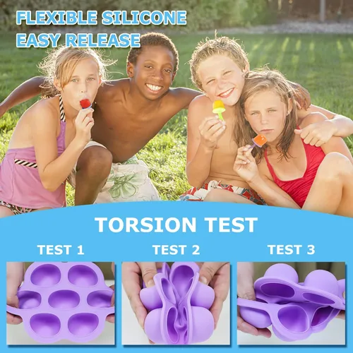 Miniatura 4 de Moldes de silicona para paletas de 14 cavidades, 2 moldes para paletas de hielo con palos de colores para morder huevos, moldes de helado