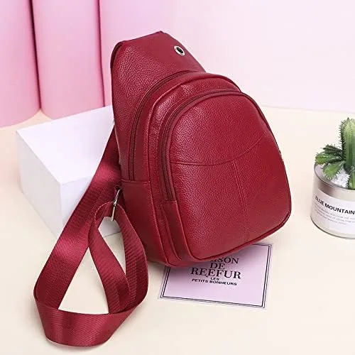 Miniatura 4 de Bolso cruzado pequeño, riñonera para mujeres y hombres, bolso bandolera de cuero para regalos, rojo (Style3-red), S