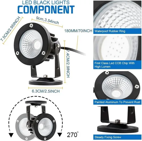 Miniatura 7 de Luces LED negras de 12 W, luz negra para exteriores para iluminación de paisajes, foco negro de 120 V para fiesta de baile, arte, póster, fiesta que