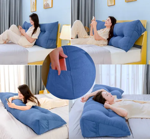 Miniatura 4 de Peachwell Almohada triangular de lectura para reposo en cama, cojín grande para cabecero, respaldo, almohada de cuña con funda extraíble y dos Gris