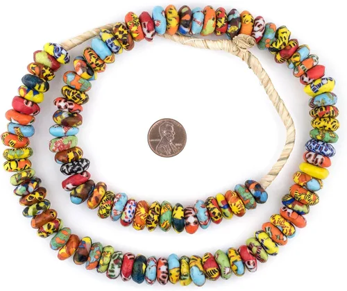 Miniatura 2 de The Bead Chest Fused Rondelle - Cuentas de vidrio reciclado de 0.551 in, hilo brillante de 24 pulgadas, hecho a mano en Ghana para fabricación