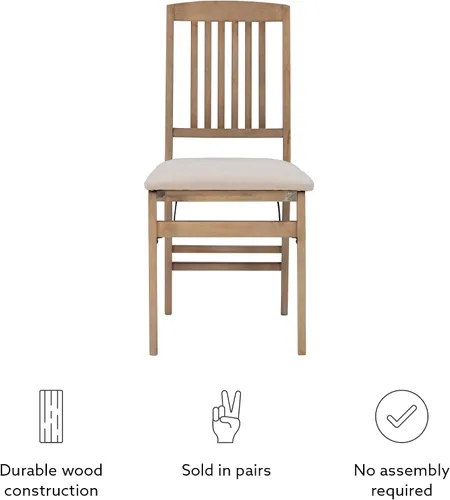 Miniatura 11 de Linon Keira - Juego de 2 sillas plegables de madera rústica natural con asiento tapizado beige y respaldo de misión