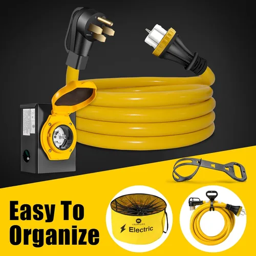 Miniatura 8 de Cable generador de 50 amperios con caja de entrada de alimentación preperforada, cable de extensión de generador de alta resistencia real STW