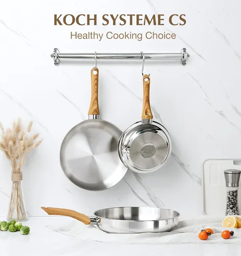Miniatura 8 de KOCH SYSTEME CS Juego de sartenes de acero inoxidable con tapa, sartenes de acero inoxidable de 8" y 10" y 12" con mango resistente al calor, juego