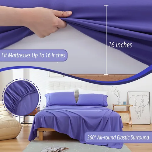 Miniatura 3 de Whitney Home Textile Sábanas de cama tamaño completo, sábanas de hotel de microfibra suave tamaño completo, bolsillo extra profundo, juego de Peri