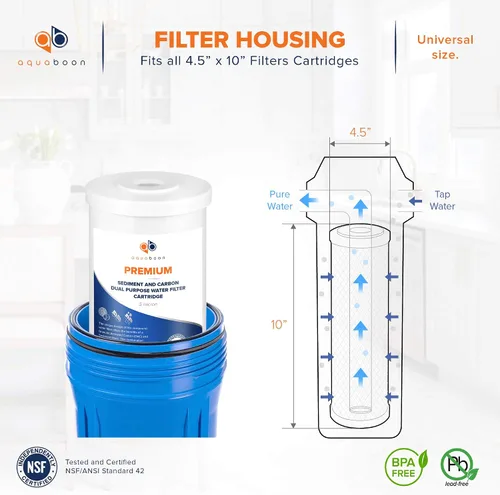 Miniatura 2 de Aquaboon Cartucho de repuesto de filtro de agua para toda la casa, 5 micrones, 10 x 4.5 pulgadas, filtro de agua de carbono y sedimentos de alta
