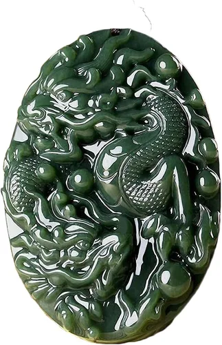 Miniatura 23 de China Natural Hetian Green Jade Nefrita Tallado Fengshui Zodiaco Dragón Bestia Colgante Amuleto Dragón 3#