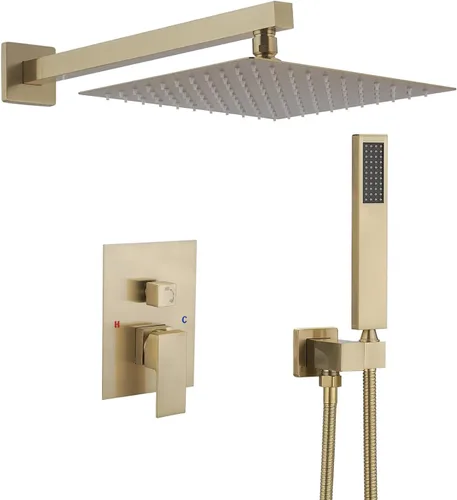 Miniatura 9 de BWE Juego combinado de ducha de mezclador de lluvia de lujo de 12 pulgadas cuadradas para baño, montado en la pared, sistema de cabezal de ducha