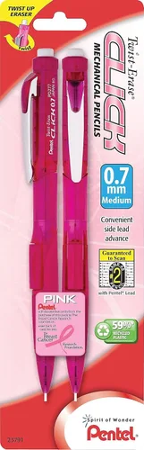 Miniatura 2 de Lápiz automático Pentel Twist Erase Click con 2 borradores de repuesto y minas, 0.01 pulgadas, barriles surtidos, Rosado Paquete de 2