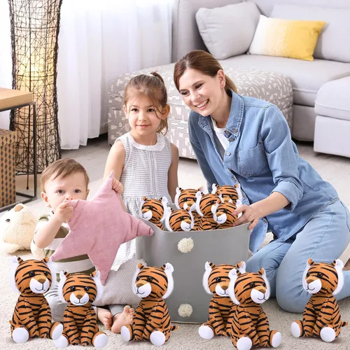 Miniatura 5 de Blueweenly 12 piezas de animales de peluche de tigre sentado de 6 pulgadas, juguetes de peluche realistas y lindos, regalos para niños y niñas