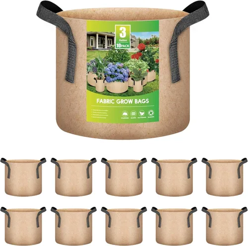 Miniatura 11 de iPower Paquete de 10 bolsas de cultivo de 3 galones, macetas de tela no tejida, contenedor de aireación con asas de correa para jardín y plantación