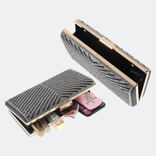 Miniatura 5 de Bolso de mano con diamantes de imitación brillantes, cierre de metal, bolsa de noche, banquete, fiesta, bolsa cruzada para mujer