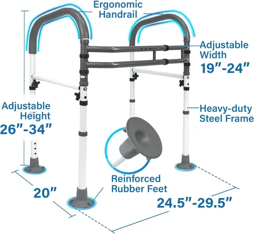 Miniatura 2 de Vaunn Medical Marco de Seguridad Deluxe Ajustable y Plegable para Inodoro, Barra de Agarre y Apoyo para Manos en el Baño