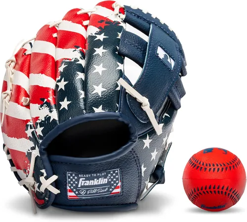Miniatura 14 de Franklin Sports Kids Baseball Gloves - RTP Youth Teeball Glove + Ball Set - Boys + Girls Teeball Mitt - 9.5" Negro/Plateado