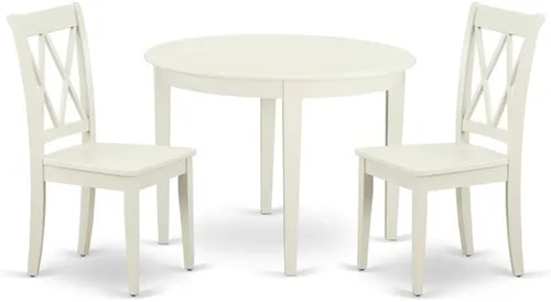 East West Furniture BOCL3-LWH-W - Juego de muebles de comedor de 3 piezas que contiene una mesa de comedor redonda y 2 sillas de asiento de madera,