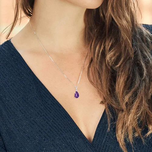 Miniatura 3 de Gem Stone King Collar con colgante de plata de ley 925 con amatista púrpura y diamantes blancos cultivados en laboratorio para mujer