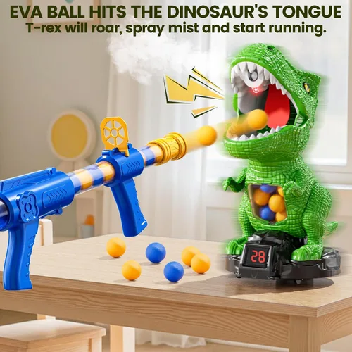 Miniatura 6 de Disparo de dinosaurios movibles para juguetes para niños de 4 a 6 años, juegos electrónicos para niños con lanzador de bomba de aire, registro