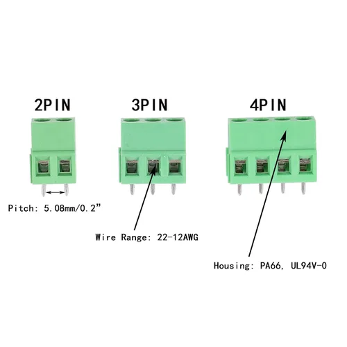 Miniatura 2 de 50 conectores de bloque de terminales de tornillo de montaje en PCB de paso de 0.200 in 0.2", terminales 2P 3P 4P 300V 10A para cable 22-14AWG