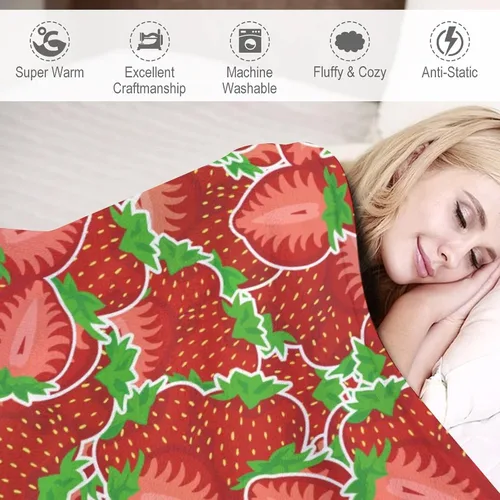Miniatura 6 de Manta de fresa, 30 x 40 pulgadas, bonita manta de frutas para mujeres y niñas, suave y acogedora, mantas de franela para sofá, cama