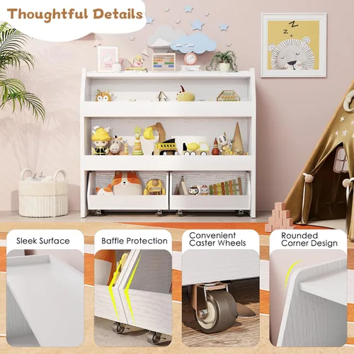 Miniatura 3 de COZPAW Organizador de almacenamiento de juguetes, estante Montessori de 3 niveles con contenedores móviles (blanco)