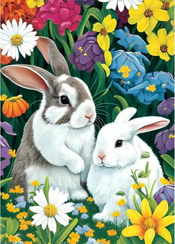 SENQAO Kit de pintura de diamante de conejo, kit de pintura de diamantes de flores 5D, arte de diamantes de taladro completo para adultos y niños,