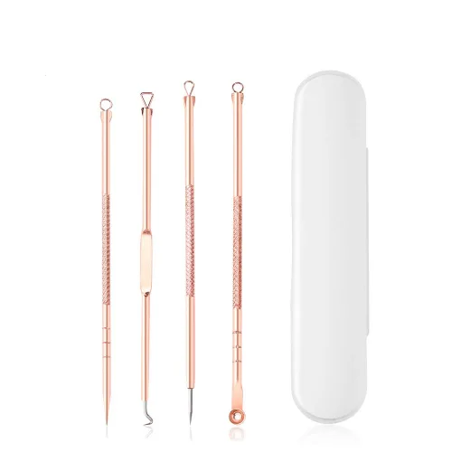 Juego de 2 (8 piezas) de acero inoxidable rosa dorado aguja espinilla kit removedor de acné juego de herramientas mejor para mujeres y hombres