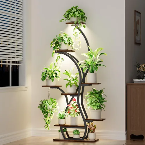 Miniatura 8 de Soporte para plantas de interior con luces de crecimiento, estante esquinero de 65 pulgadas para interiores, 8 niveles altos iluminados para plantas