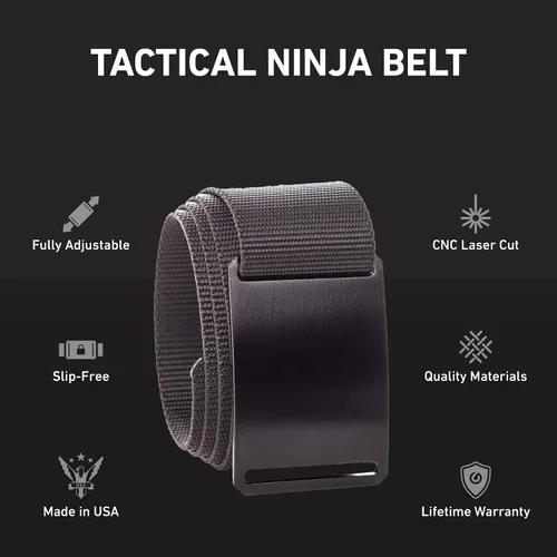 Miniatura 10 de GRIP6 Cinturón táctico – Sin agujero, cinturones de nailon para hombres y mujeres – Fabricado en los Estados Unidos (Ninja)