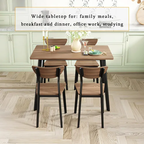 Miniatura 8 de AWQM Juego de mesa de comedor para 4, mesa y sillas de cocina de madera, respaldo curvado, mesas de cocina y comedor, juego de comedor para espacios