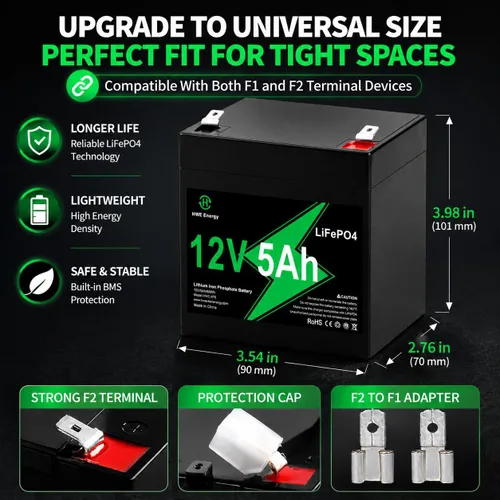 Miniatura 6 de Batería de litio recargable de 12 V 5 Ah, más de 4000 ciclo profundo LiFePO4 12 voltios 5 amperios batería de repuesto para Liftmaster 485LM