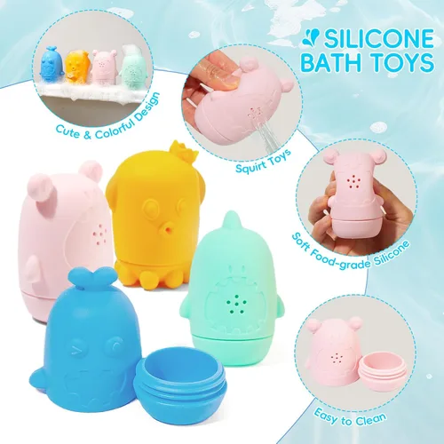 Miniatura 3 de Juguetes de baño para bebés de 1 a 3 años, 15 juguetes de baño sin moho para niños pequeños de 2 a 4 años, juguetes de mesa de agua para bañera
