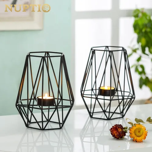 Miniatura 8 de Nuptio 2 portavelas negro para sala de estar, soporte geométrico hexagonal para velas de té, decoración de mesa de boda, portavelas votivo