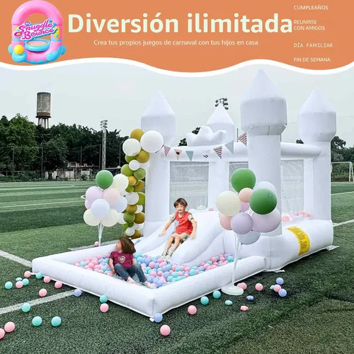 Miniatura 7 de Casa inflable saltarina blanca de 12.5 pies x 7.1 pies con tobogán y piscina de pelotas, juguetes para interiores y exteriores para niños activos
