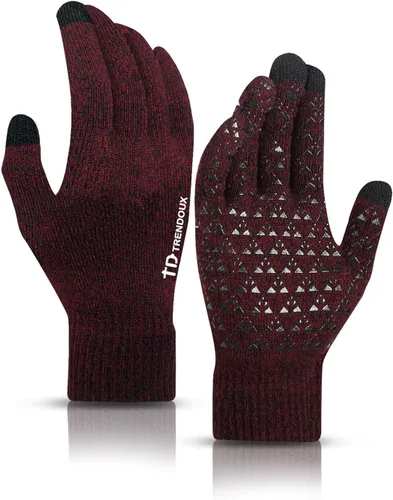 TRENDOUX - Guantes de invierno para hombre y mujer, de punto, térmicos y cálidos, con pantalla táctil para clima frío, ideales para correr, conducir