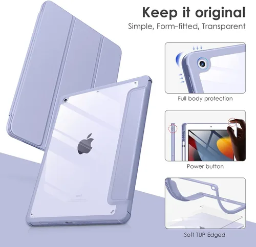 Miniatura 3 de VIKESI - Funda para iPad de 9ª / 8ª / 7ª generación de 10.2 pulgadas (lanzada en 2021/2020/2019), parte trasera transparente, cubierta de marco