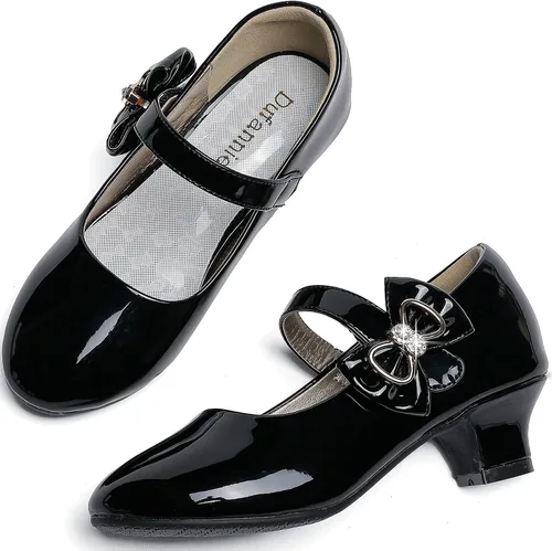 Miniatura 2 de Dufannie Zapatos de vestir para niñas, zapatos de tacón bajo de princesa, zapatos planos con purpurina para bodas y fiestas