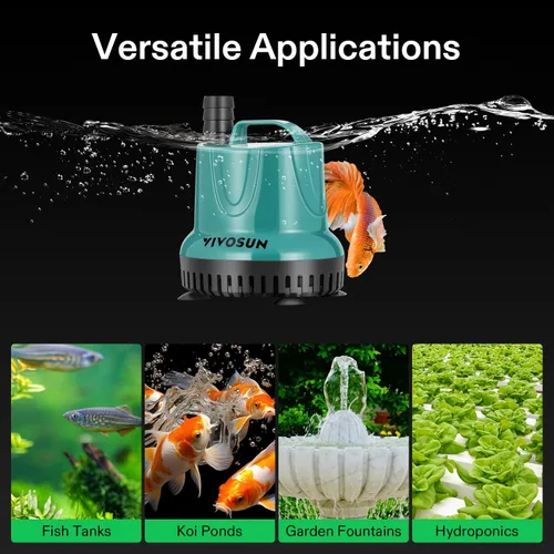 Miniatura 7 de VIVOSUN Bomba de agua sumergible de 260 GPH y 20 W para pecera, estanque, acuario, sistemas hidropónicos con cable de alimentación de 6 pies y 3