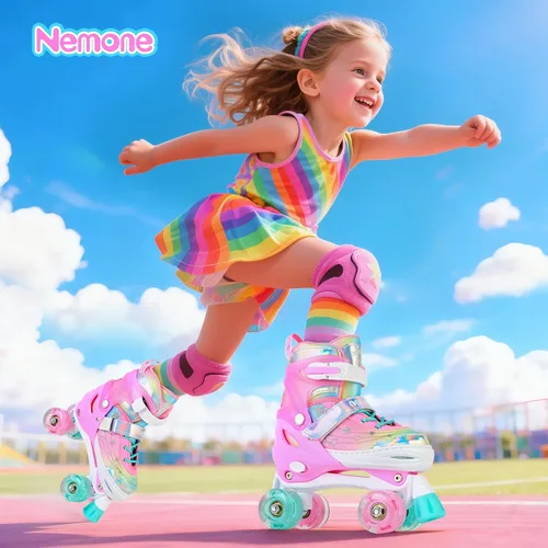 Miniatura 5 de NEMONE - Patines de sirena con ruedas iluminadas y 4 tamaños ajustables para niñas, azul y morado, para niños pequeños, para principiantes, de H